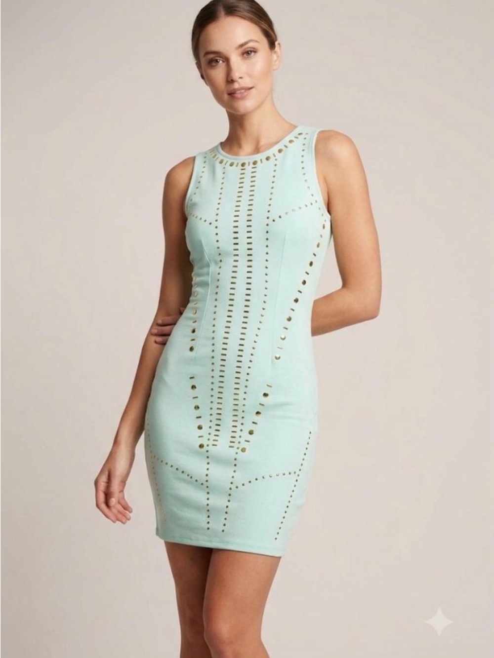 Nicki Minaj Mint Studded Sleeveless Bodycon Mini Dress